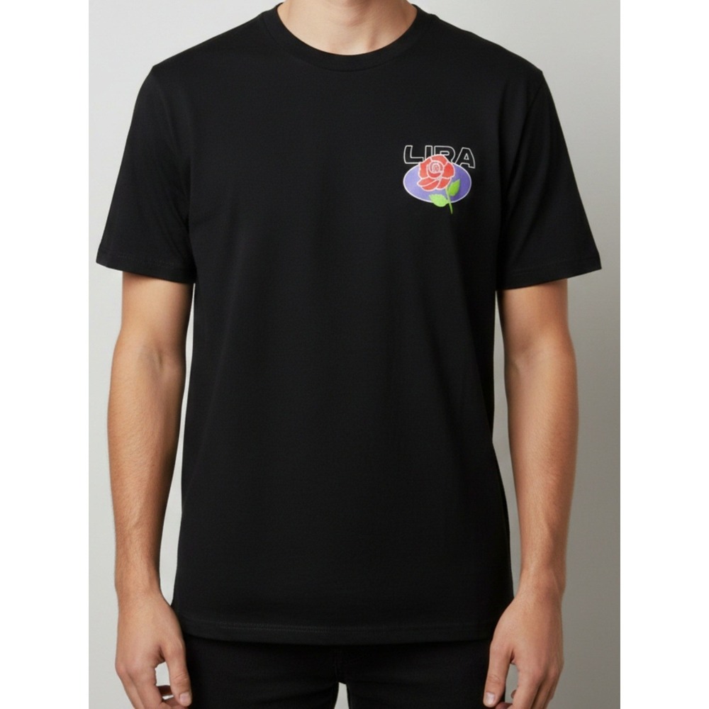 Lira Company Men's Size ‎ Medium Tee With Rose Color Black